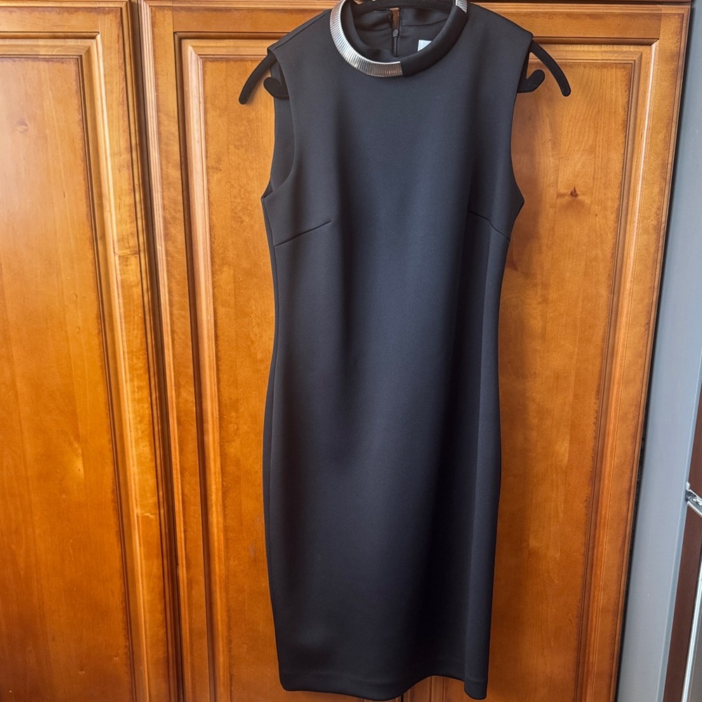 Calvin Klein Black Midi Dress with Silver Accent